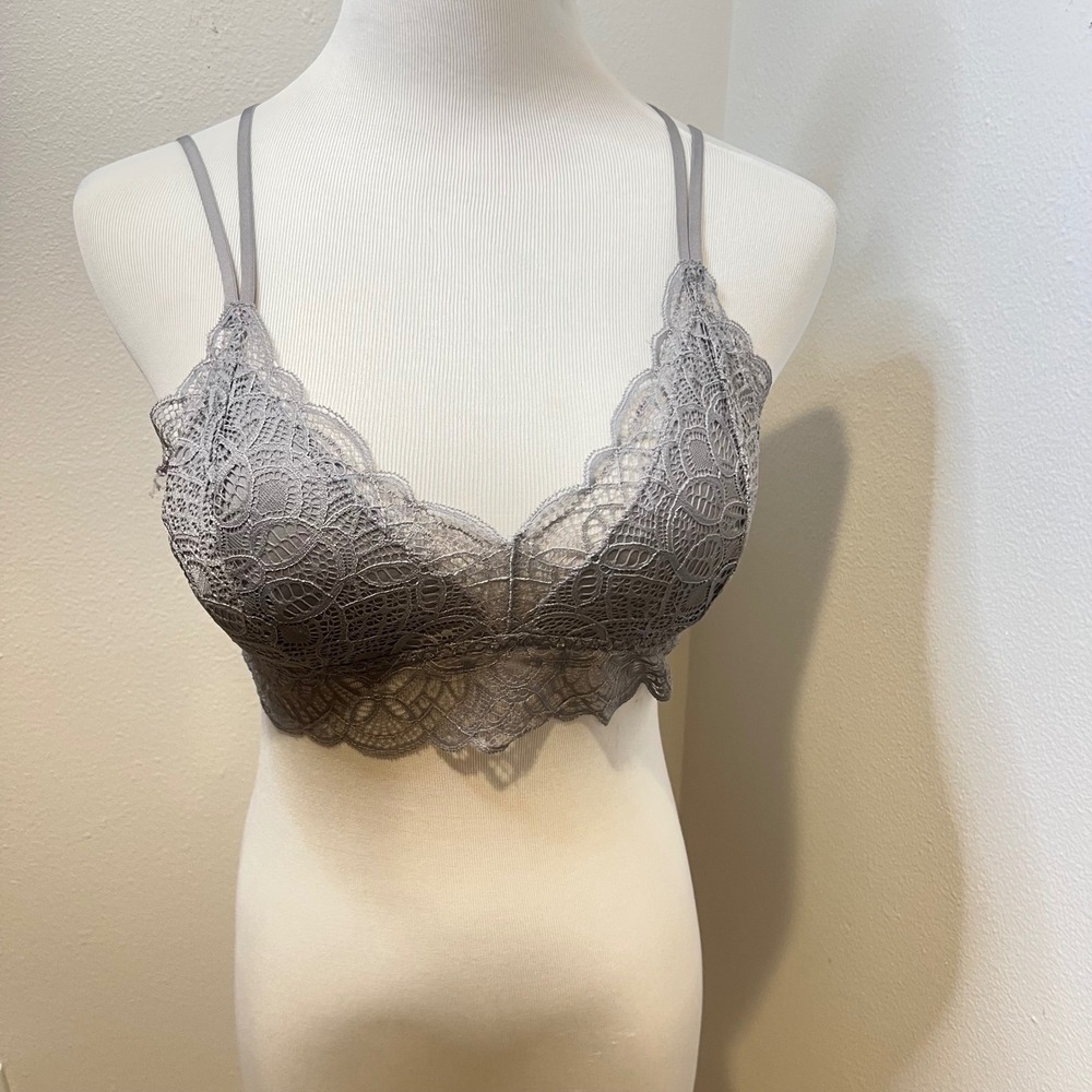 Jessica‎ Simpson Gray Lace Bralette Bralette Strappy Back Size L NWT